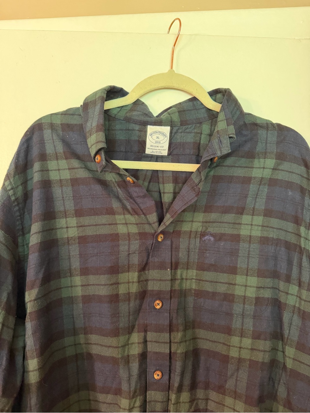 Brooks Brothers Plaid Button-Down Flannel Shirt - Dark Green & Navy - Picture 2 of 2